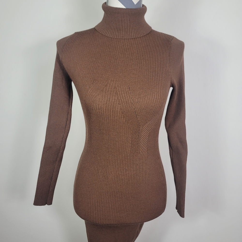 Princess Polly XX Sz XS/S Brown Sweater Dress Mock Neck Mini Bodycon Ribbed